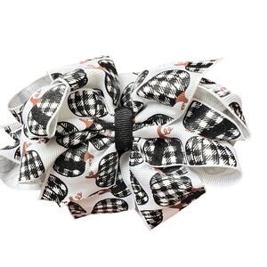 Double Stack Hair Bow BuggaBooBows 6"bow and 5" bow‎ Pumpkin Buffalo Check